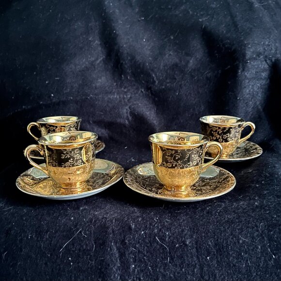 Other - 4 - Estate Vintage 22kt Hand Painted Demitasse Cups w/Saucers